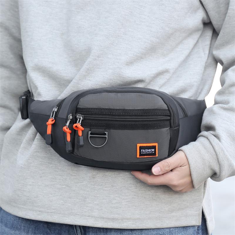 Fashion sports fanny pack Men's large-capacity simple cash register bag Outdoor travel messenger bag Multifunctional fashion breast bag
