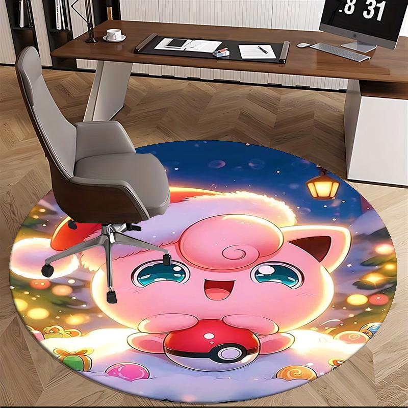 1pc Christmas Jigglypuff Pokémon Round Carpet - Anime Design, Holiday Gift, Office Chair Mat, Non-Slip Rug for Home Decor, Living Room, Bedroom, Game