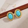Ying Tai 18K Gold Vacuum Plated Non-Fading Turquoise Oval Stud Earrings