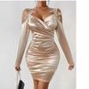 2025 Elegant Lace Satin Bodycon Dress with Pleated Skirt for Spring and Autumn