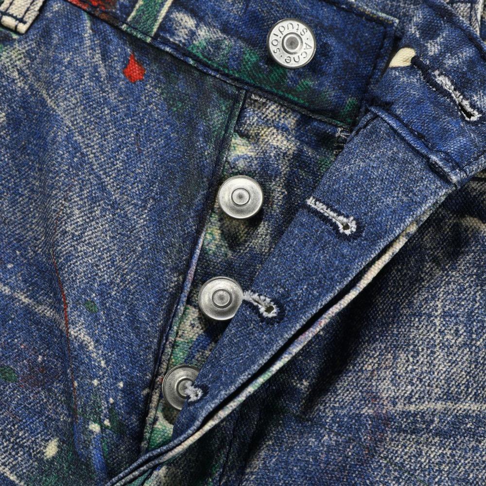 ZYLLO Herr Hög Street Oversized Hip Hop Jeans Byxor 3D-tryckta Vintage Denimbyxor Mode Streetwear Målade Raka Jeans