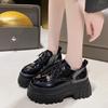 fashion British Style Chunky Platform Pumps Women 2024 Spring Autumn Lace Up Thick Heels Loafers Woman Round Toe Patent Leather Shoes