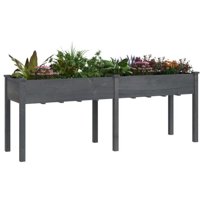 VidaXL Planter with Liner Grey 203x53x76 Cm Solid Fir Wood 364241