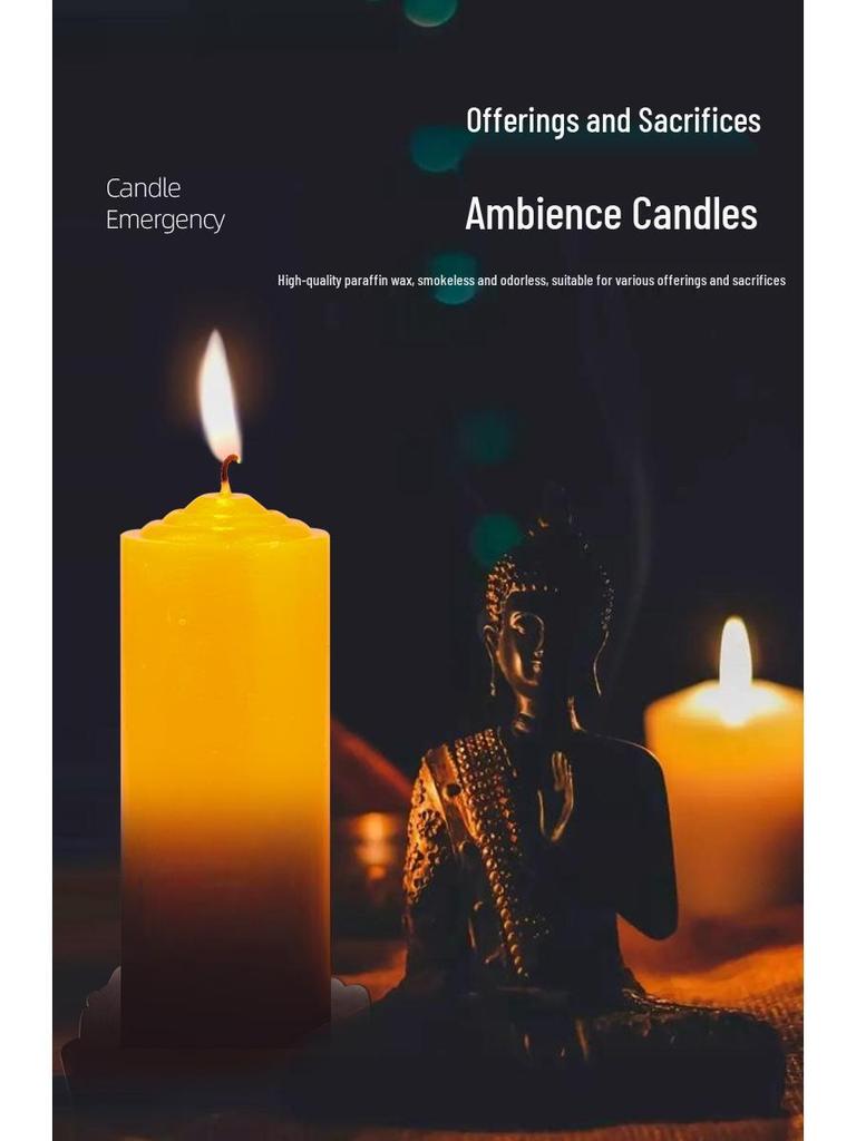 Smokeless Odorless Long-Lasting Emergency Candles: White, Yellow, Red, Thick Cylindrical for Holidays