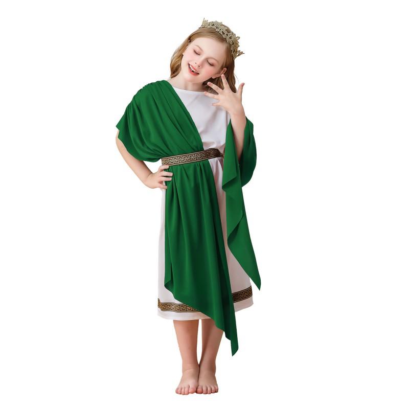 Disfraz de Mitología Griega para Niños Fiesta de Halloween Toga Romana Vestido Atuendo Cosplay Niñas 3-8 Años