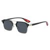 2026 Men's Polarized Double Bridge Sunglasses - Black Red Color Block Square with Anti-UV Protection for Driving