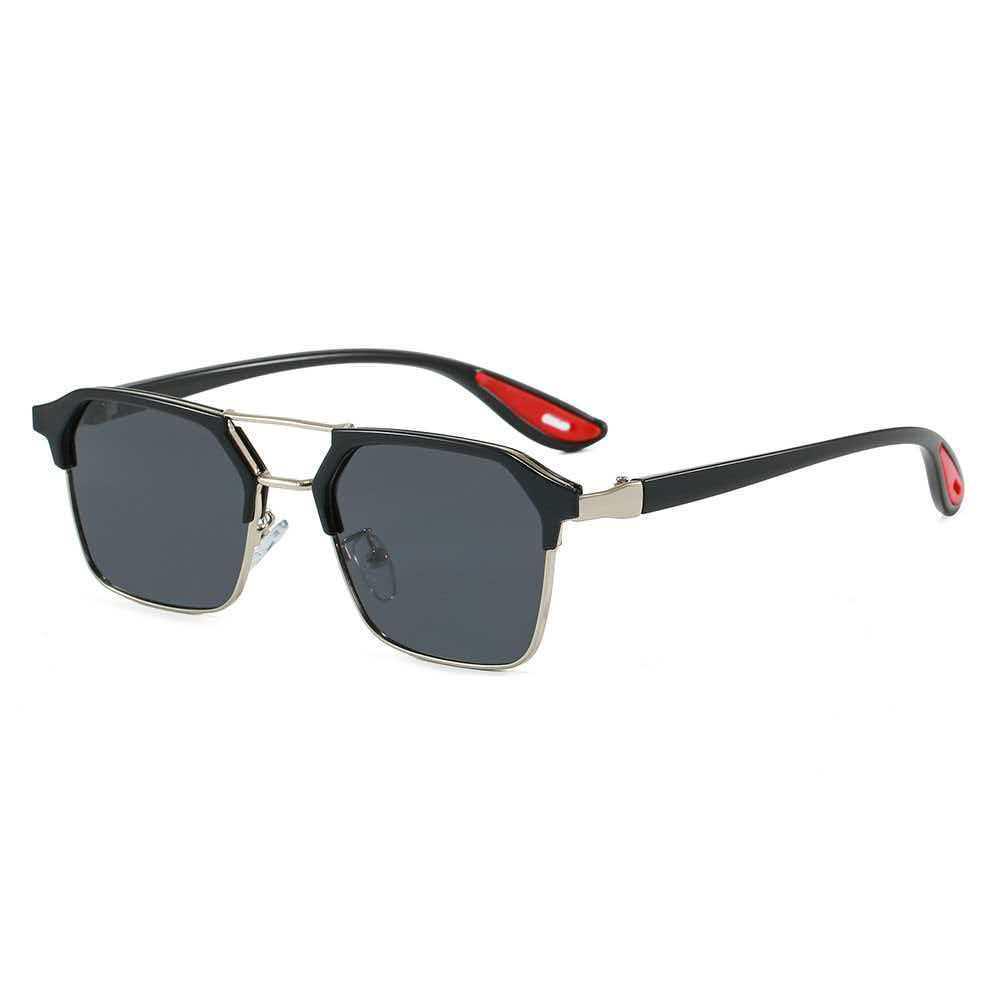 2026 Men's Polarized Double Bridge Sunglasses - Black Red Color Block Square with Anti-UV Protection for Driving