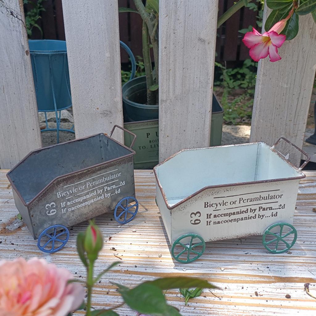 Flower Cart Metal Modern Metal Wagon Planter Plant Stand Flower Planter Pot for Indoor Garden Patio Outdoor Balcony