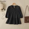 ZANZEA Kvinner Casual rund hals ensfarget løs kortermet bluse