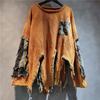 Pull Unique Patchwork Asymétrique Automne/Hiver pour Femme Pull Tricot Manches Longues Tie-Dye Rétro Vieilli