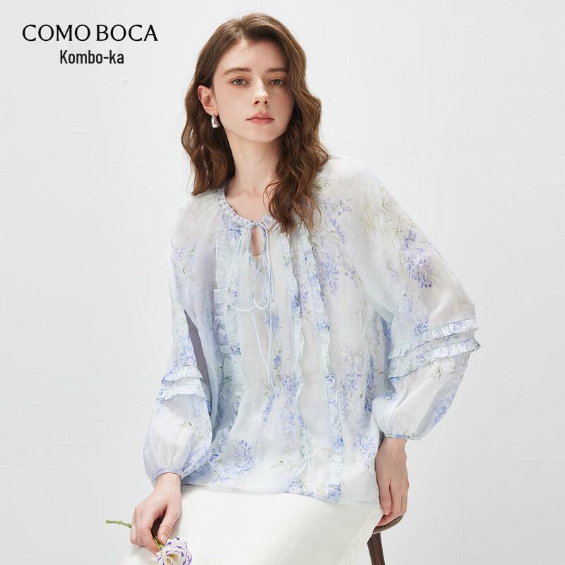 

Kemon Boca Women s Ramie Floral Ruffle Long Sleeve Top L