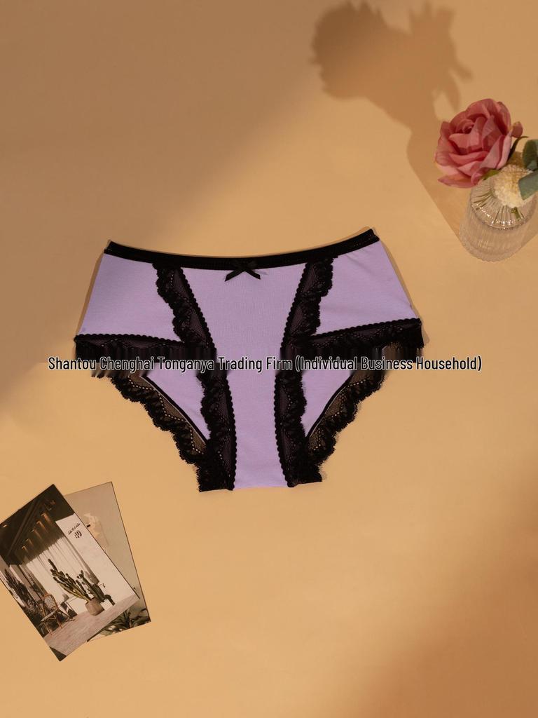 Europeiska och Amerikanska Damers Medelhög Midja Spets Bomulls Trosor - Trendiga, Bekväma, Andningsbara Triangel Briefs