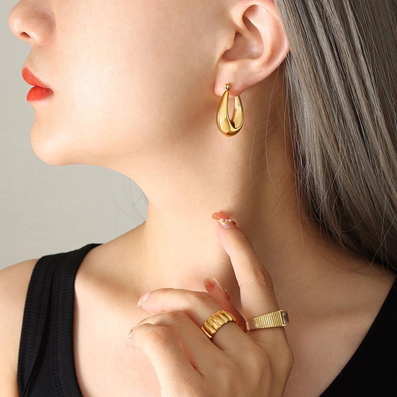 Smooth Water Drop Stainless Steel Earrings for Women Gold Color Fashion Exquisite Hollow Temperament U-Shaped Earrings Jewelry
