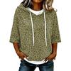 Damenmode Lässig 3/4 Ärmel Leopardenmuster Kapuzen-T-Shirt für den Alltag