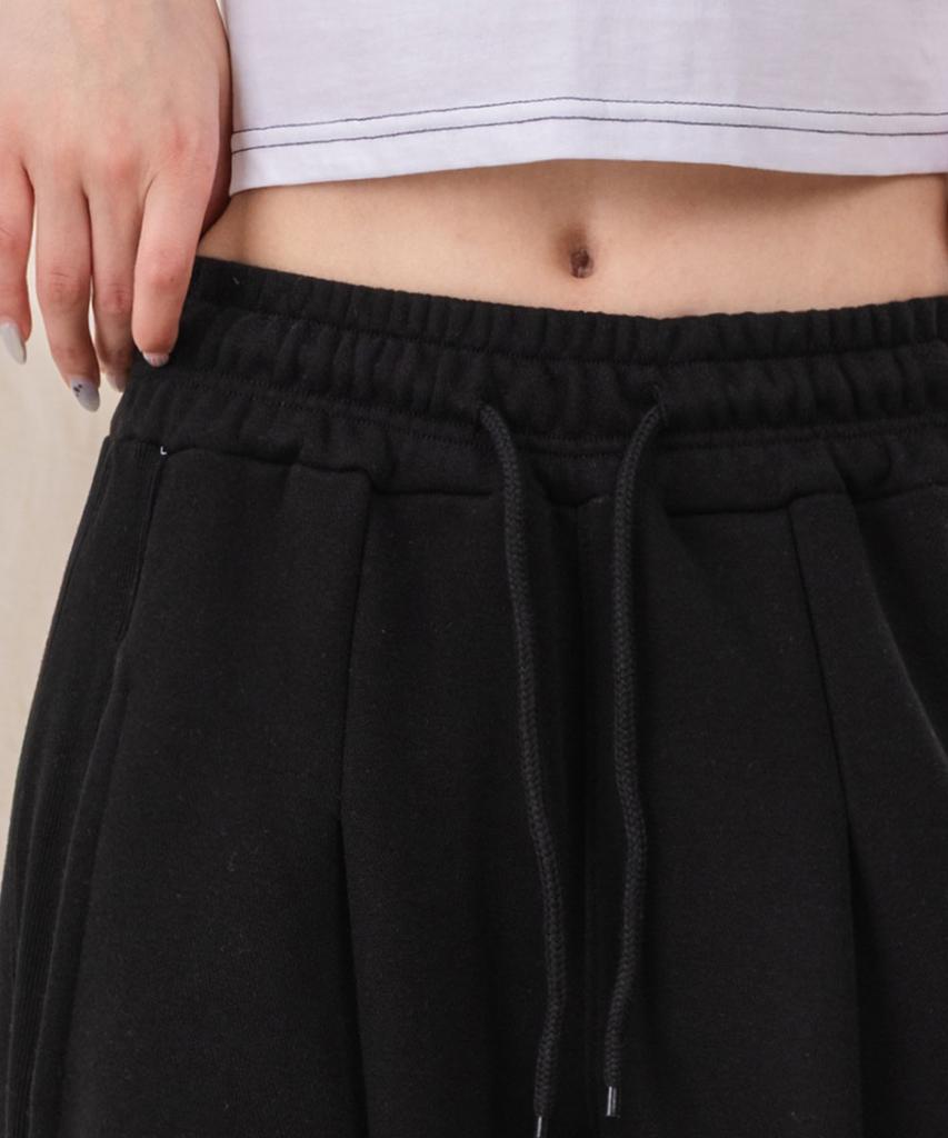 Ellamo Women'S Side Panel Wide One-Pleat Sweatpants_Black