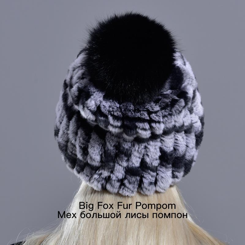 Winter Fur Hats for Ladys Women's Rex Rabbit Fur Caps Beanies Solid Elastic Winter Fashion Accessories Fox Fur Pompom Hat
