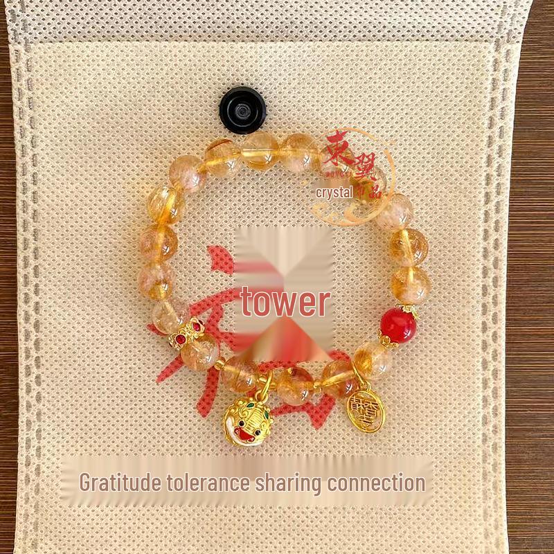 Hangzhou Xiangji Yellow Crystal Bracelet with Pagoda, Lion Bell, and Luck Bead - Women s Glazed Jewelry