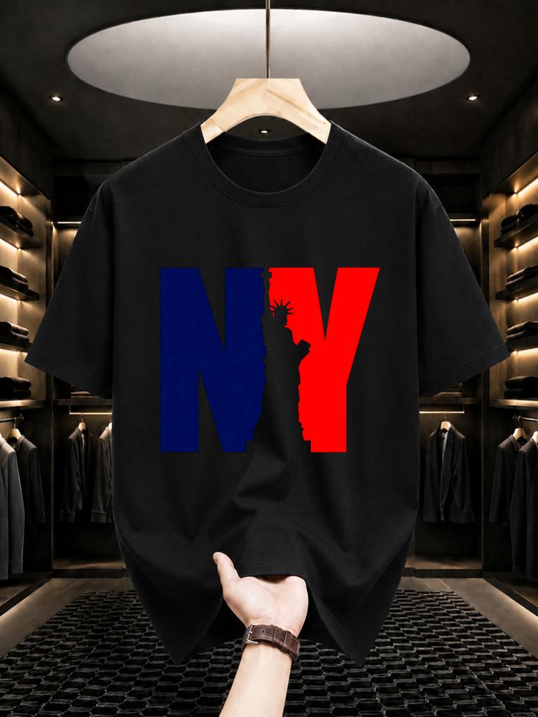 2026 New Pure Cotton Tshirt Statue Of Liberty In New York Print Crew Neck Short Sleeve Casual Top