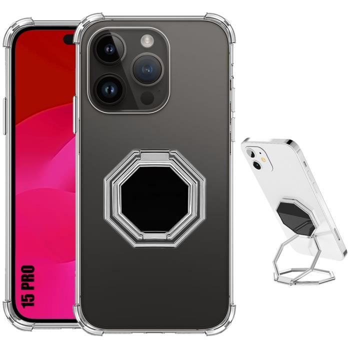Coque de protection - BOOLING - iPhone 15 Pro - Silicone Transparent - Support Ajustable - Antichoc