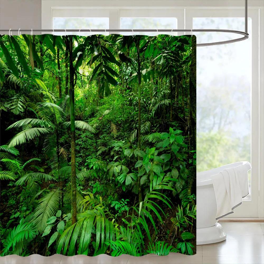 Tropical Forests Shower Curtain Aesthetic Woods Bird Fabric Bathroom Curtain Natural Scenery Home Decor Bathroom Accessories Set