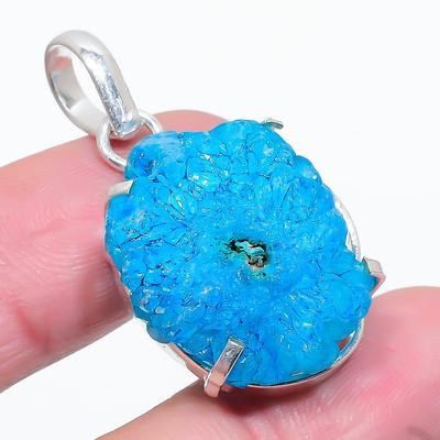 Natural Blue Solar Quartz Gemstone 925 Sterling Silver Pendant 1.62" O1q53