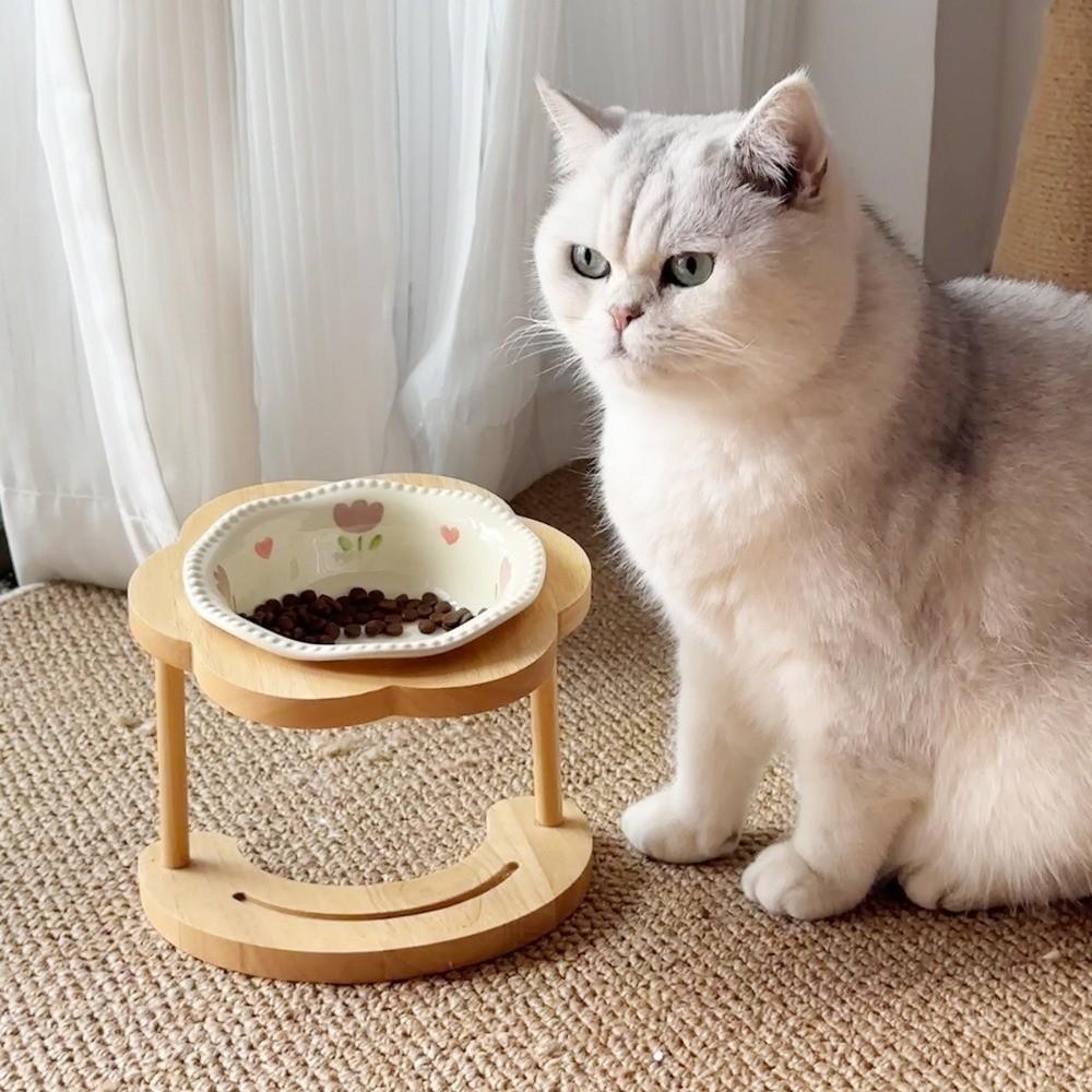 Neck Protection Ceramic Cat Bowl Anti Slip Dog Food Bowl Cute Cat Feeding Station  Wet Dry Food