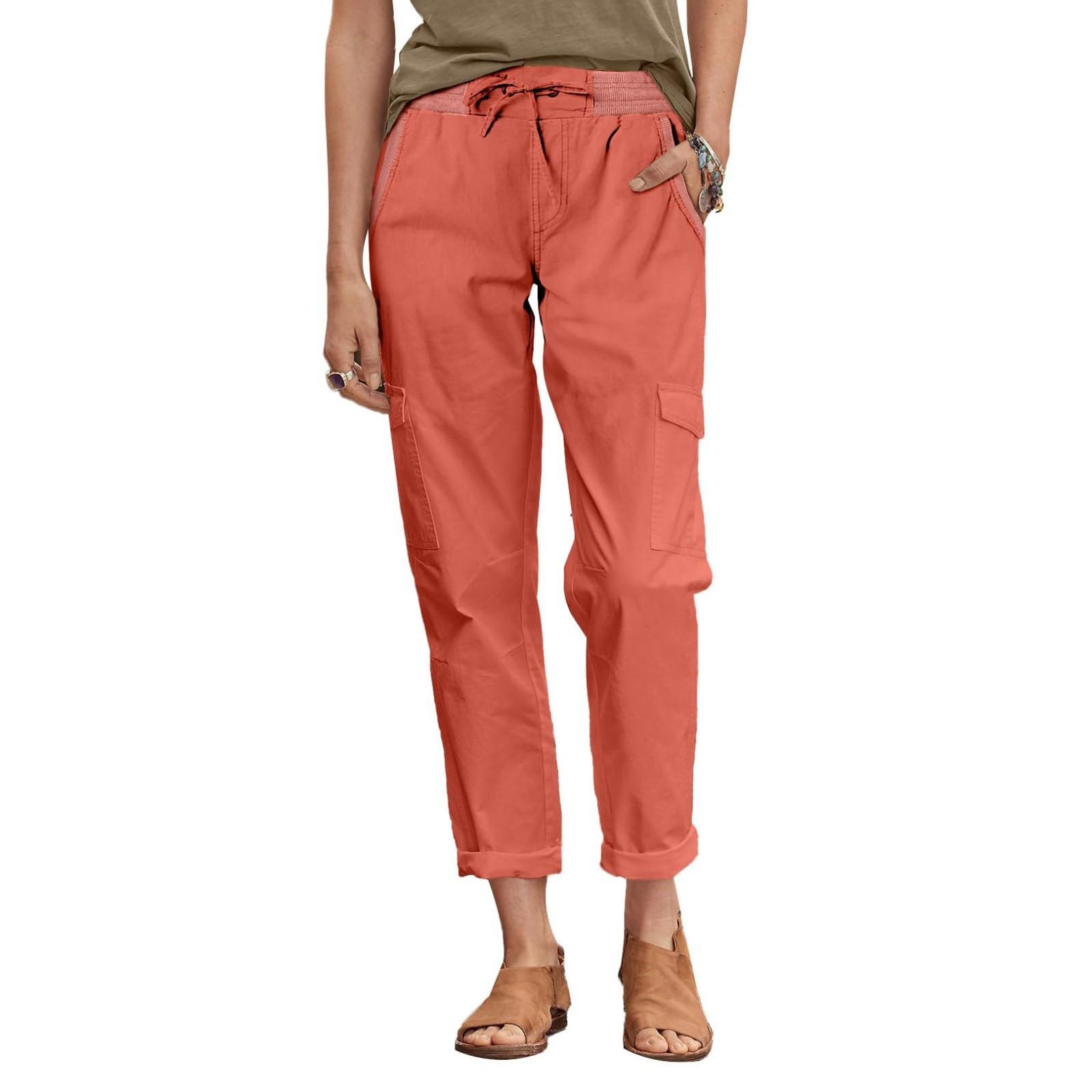 

Комбинезоны с высокой талией и широкими манжетами на шнурке Узкие повседневные брюки с карманами L красный