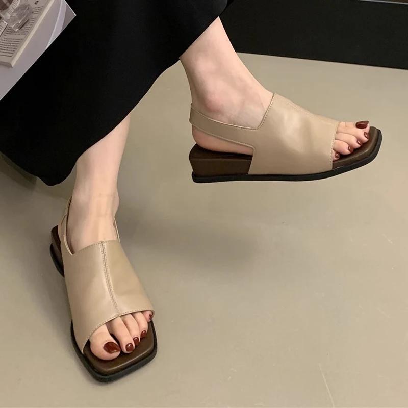 Women Flats Square Toe Sandals New Casual Summer Shoes Sport Brand Slippers 2025 Open Toe Flip Flops Slingback Slides