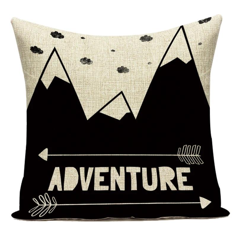 Black White Letter Cushion Cover Polyester Animal Bear Deer Stripes Pillow Case Sofa Bedroom Chair Home Decor Pillow Cover