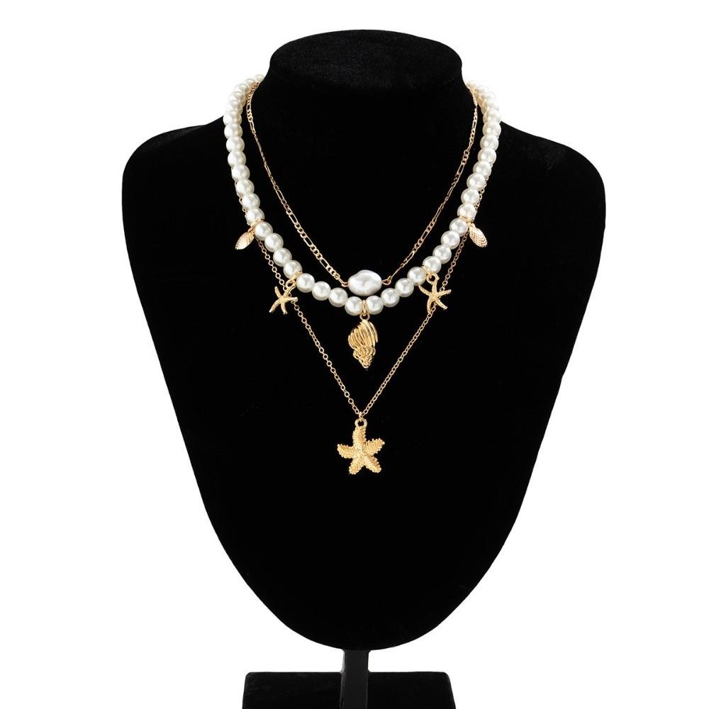 3Pcs/Set Bohemian Shell Pendant Necklaces Multilayer Seashell Choker Beaded Starfish Choker Women