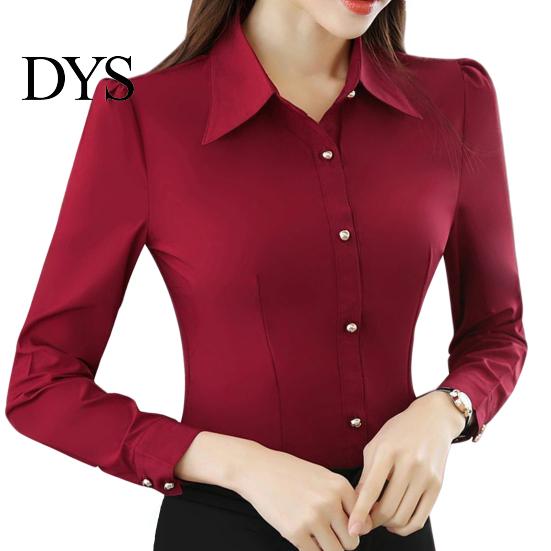 Office Shirt Commute Women Slim Fit Single-breasted Dignified Enhance Beauty Image Top Polyester Solid Color Long Sleeve Formal for Workplace