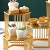 Golden Cylinder Wrought Iron Buffet Fruit Dish Stand Dessert Display Shelf Dim Sum Frame Cake Rack Wedding Birthday Party Decor