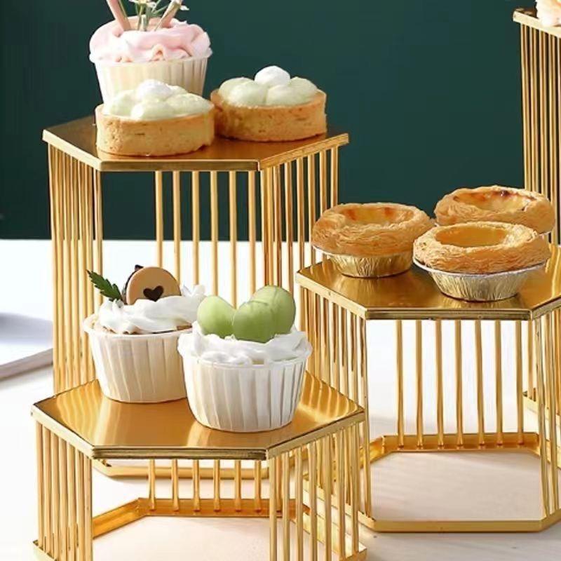Golden Cylinder Wrought Iron Buffet Fruit Dish Stand Dessert Display Shelf Dim Sum Frame Cake Rack Wedding Birthday Party Decor