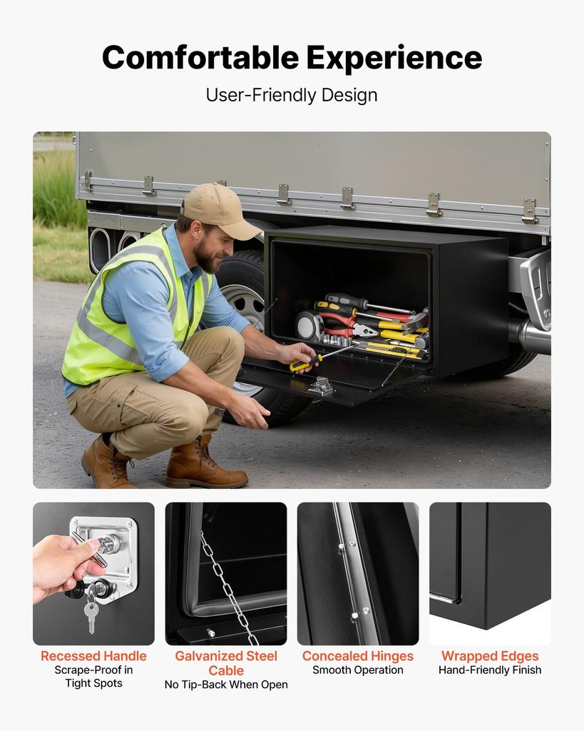 Underbody Truck Tool Box, 1219 x 609 x 609 mm Heavy Duty Steel Trailer Storage Box with Lock & Keys, Waterproof Trailer Storage Organizer Under Body