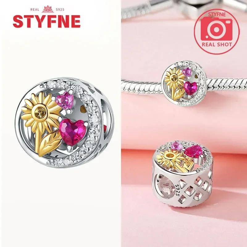 Copperoriginal Starry Sky Sunflower Green Wheat Field Oil Painting Charms Beads For Women Diy Fine Jewelry Gift