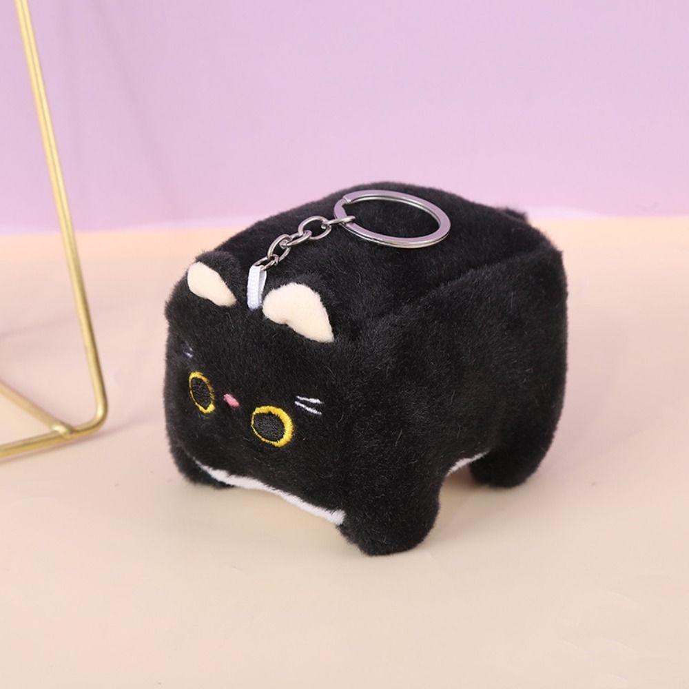 Soft Square Cat Plush Keychain Block Cat Kitten Plush Doll Keyring  Decorations