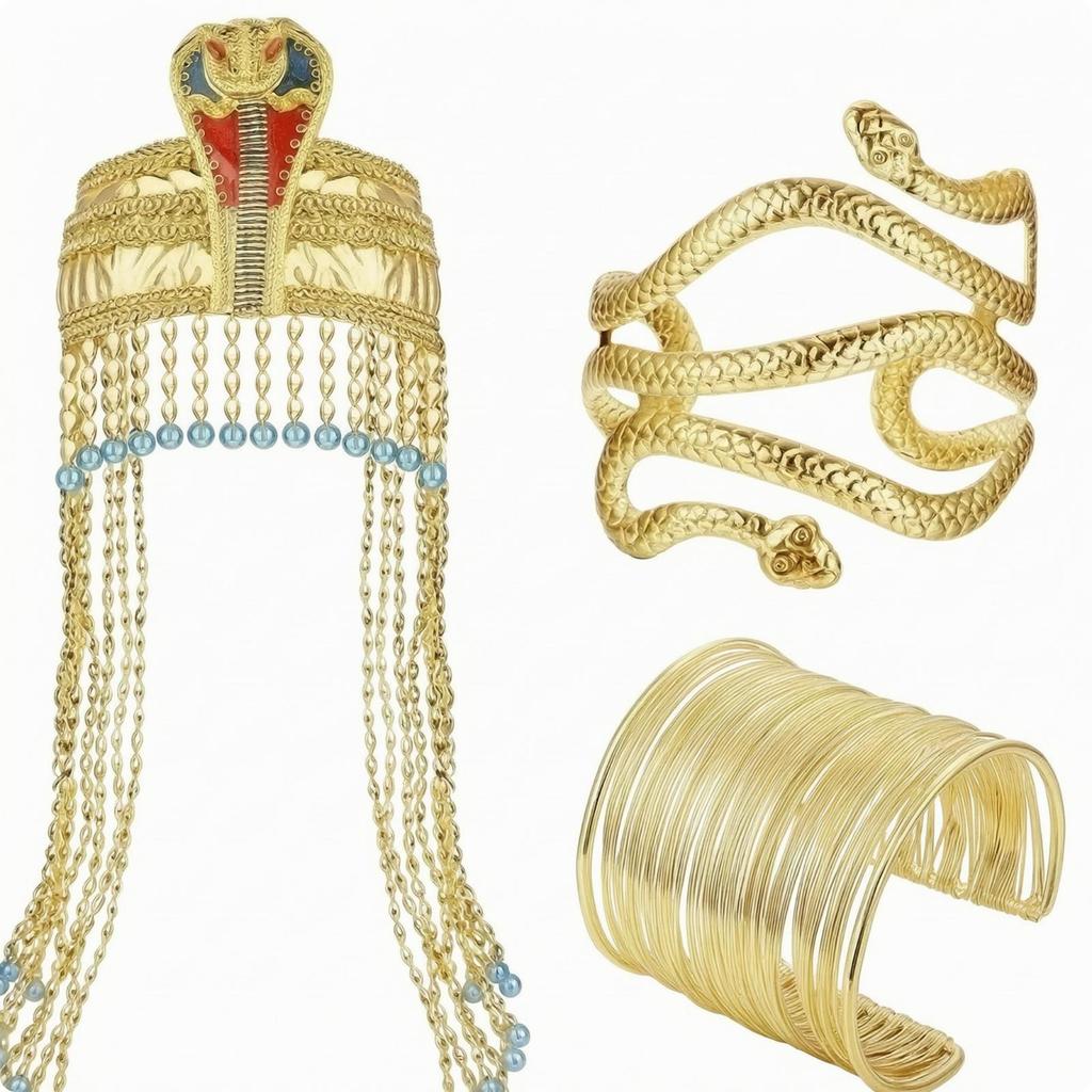 3 Pieces Beaded Headpiece with Egyptian Queen Accessory Shiny for Cosplay