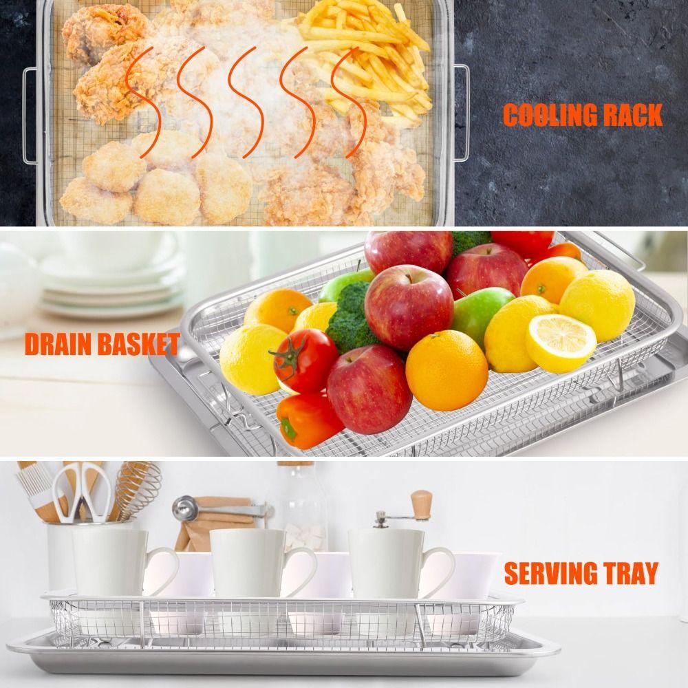 Stainless Steel Baking Tray for Oven Elevated Mesh 2 in 1 Grid Air Fryer Holder  Fries