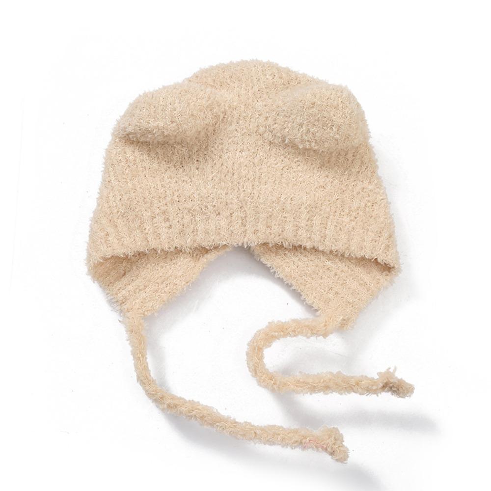 Winter Women Cute Warm Beanie with Bear Era Earmuffs Outdoor Travel Cycling Knitt Thick Fluffy Warm Pullover Cap for Autumn