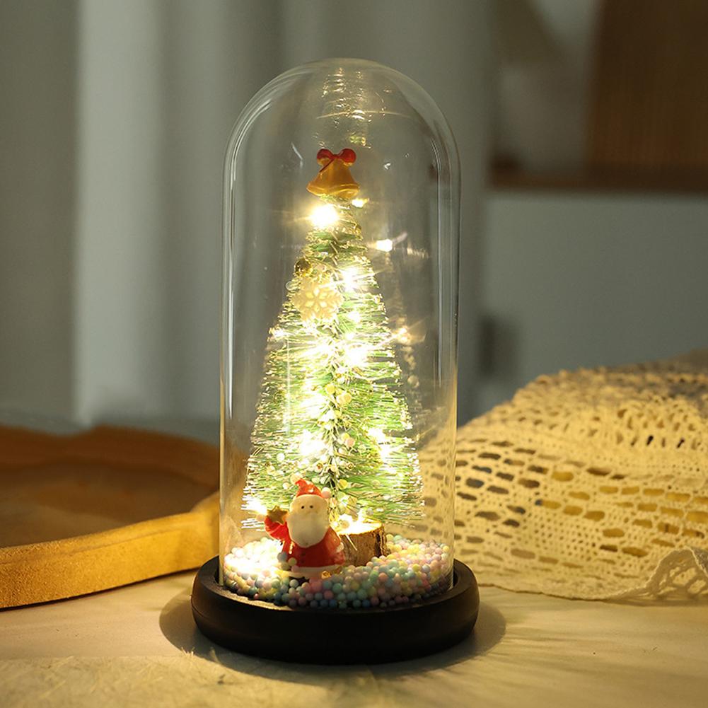 LED Christmas Tree Desktop Decoration Luminous Glass Cover Mini Night Light Desktop Ornament Creative Christmas Gift