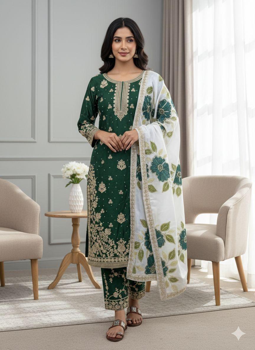 Wedding Wear Indian Pakistani Salwar Kameez Bollywood Designer Top Palazzo Suit M-38 темно-зеленого