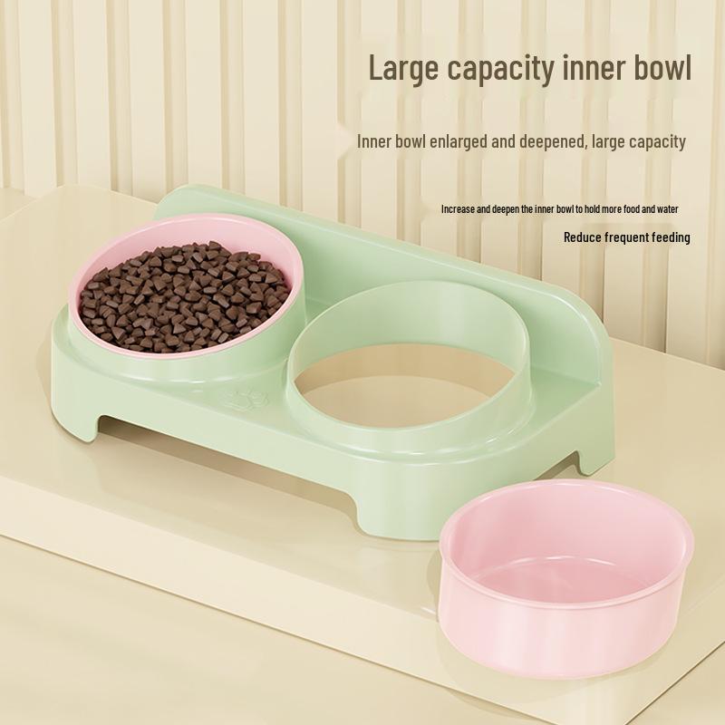 Eco-friendly Double Cat & Dog Feeding Bowl with Slanted Mouth - Cervical Spine Protection & Anti-Knock Design
