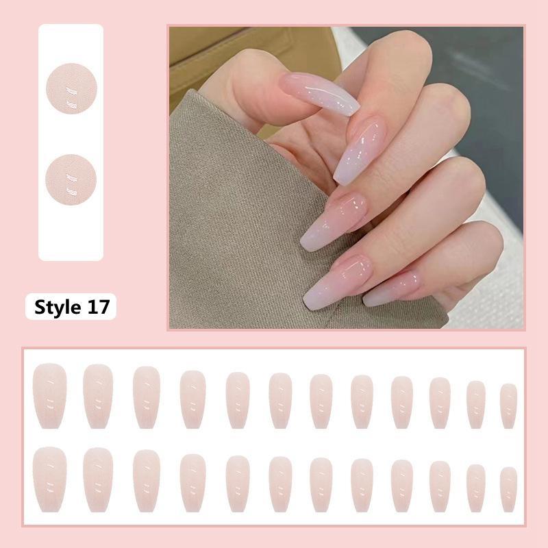 24Pcs/Box Long Coffin False Nails Wearable Fake Nails with Glitter Rhinestones Ballet Press On Nails Full Cover Nail Tips