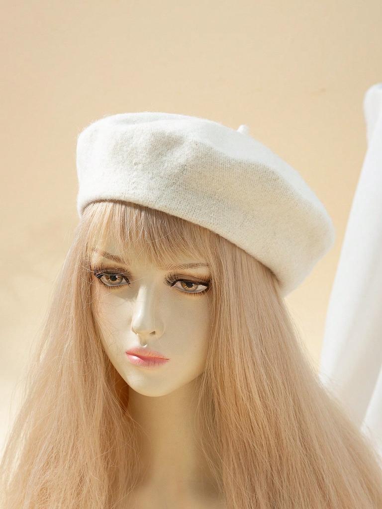 1pc Women's Solid Color Knit Beret, Elegant Japanese Style, Suitable For Daily Travel And Shopping Vintage Casual
