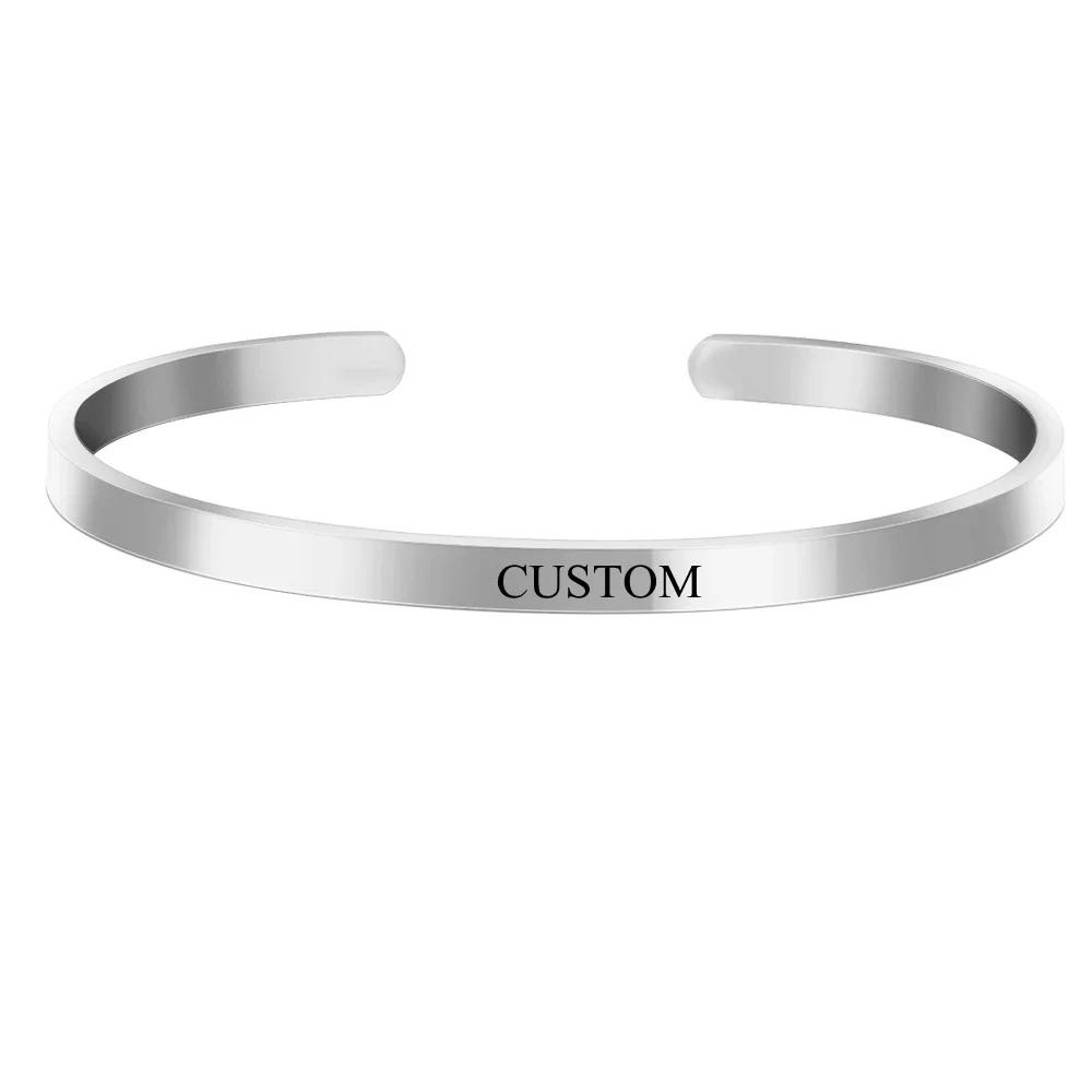 Coordinate Engraved Text Heart Hole Cuff Bangle Personalized Bar Necklace Stainless Steel Bracelet Men Women Gif