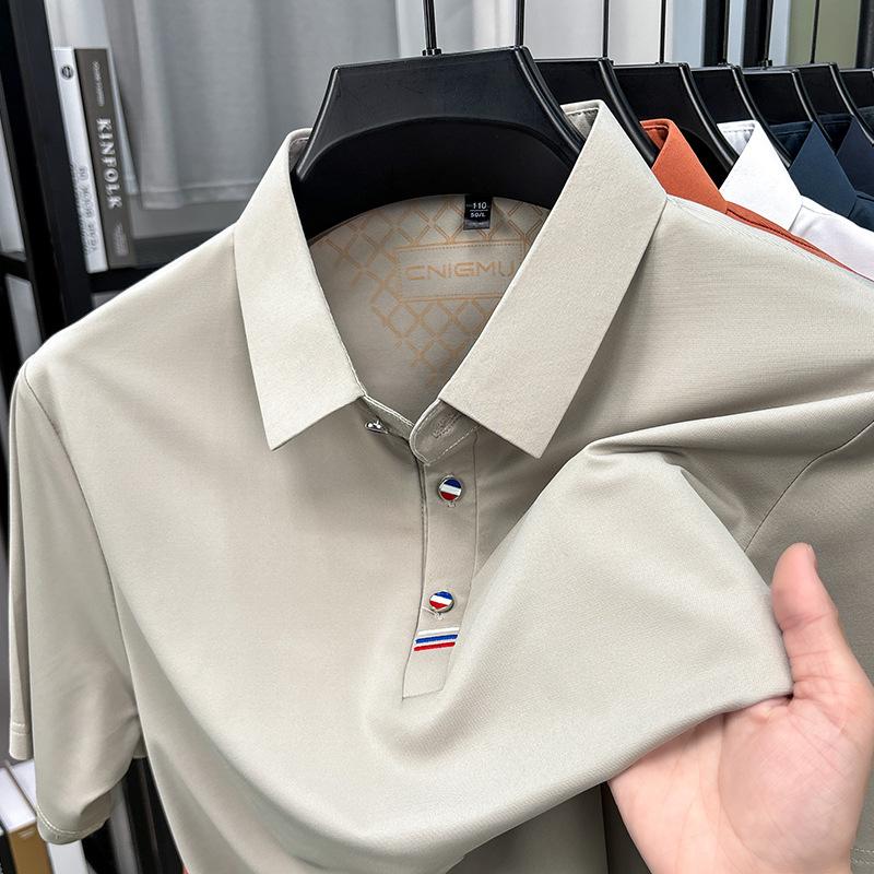 Man Short-Sleeved Polo Shirt Lapel Button Dog Embroidery Spring Casual Elegance T-Shirt Simple Business MensClothing