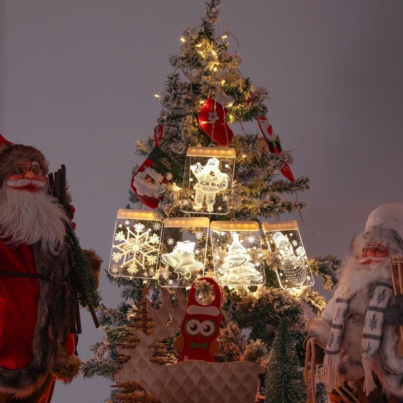 LED Light Christmas Decoration Supplies 3D Bell Snowflake Hanging Lamp Romantic Room Decoration Acrylic Curtain Lamp House Decor