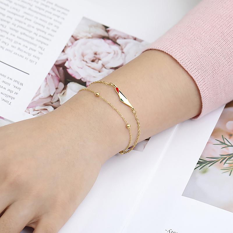Drip Oil Map Shape Stainless Steel Bracelet Double Chain Colorful Enamel Jewelry