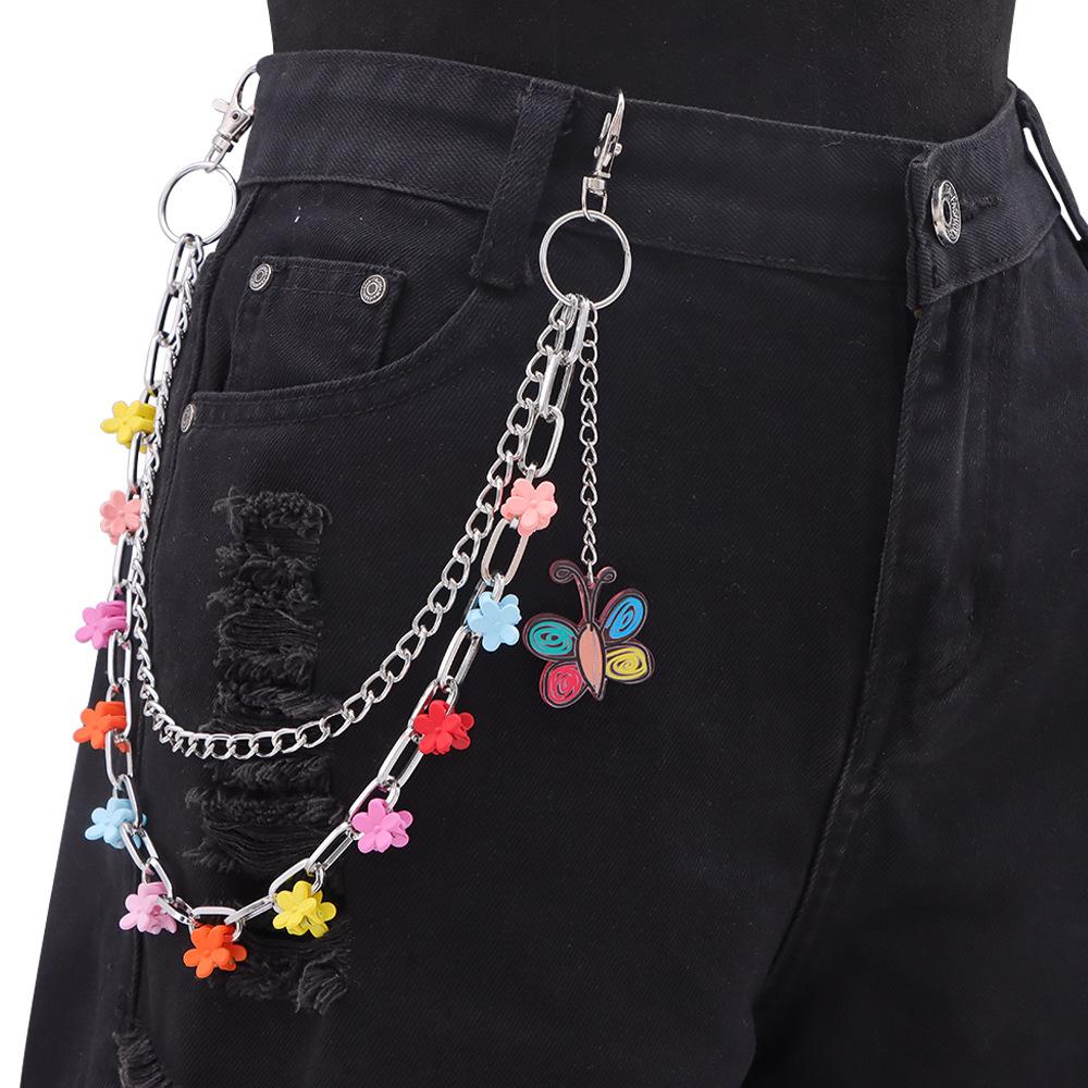Punk Style Flower Butterfly Pants Chain Metal Fashion Casual Waist Chain Jeans Accessories Pendant Hip-hop Versatile Pants Chain