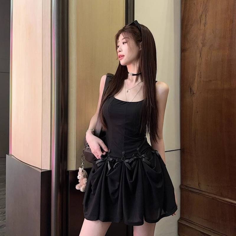 Summer Silk Blend Sleeveless Dress With Bowknot Pattern For Daily Casual Wear